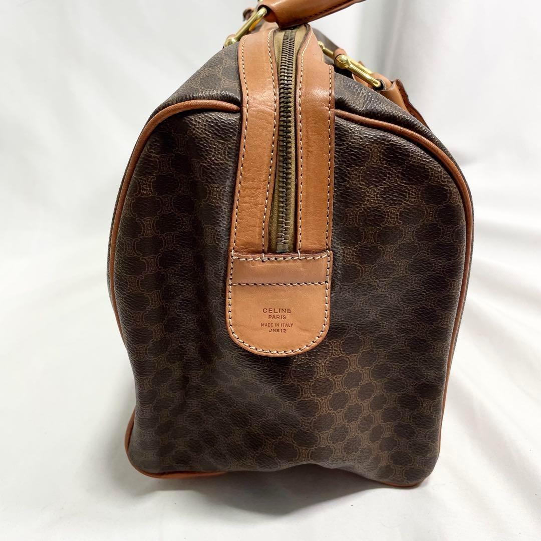 セリーヌ ボストンバッグ マカダム トリオンフ ゴールド金具 レザー 総柄 茶色