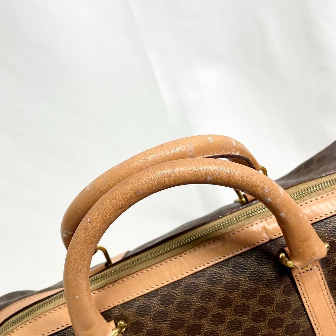 セリーヌ ボストンバッグ マカダム トリオンフ ゴールド金具 レザー 総柄 茶色