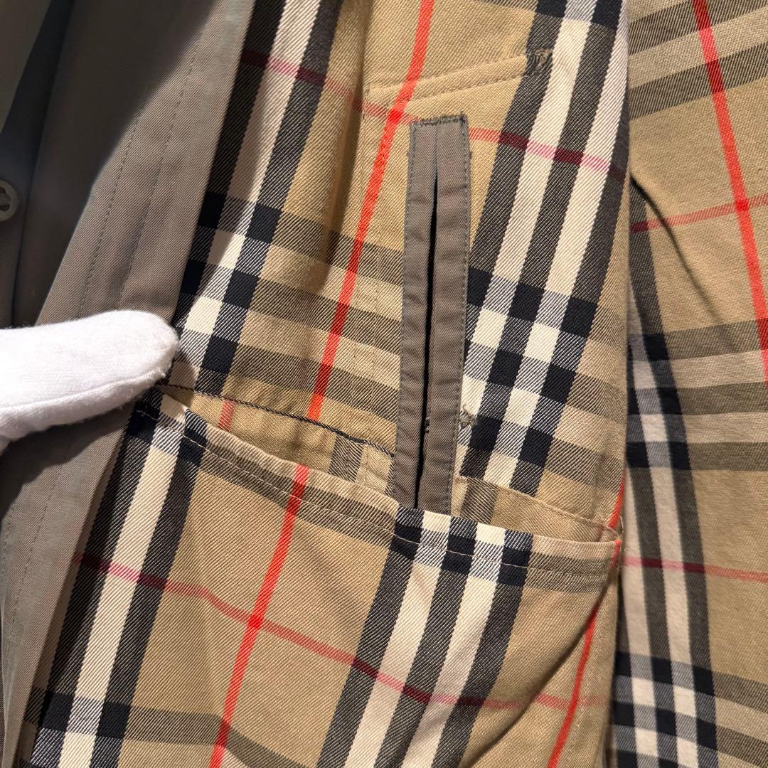 美品‼️バーバリー　ステンカラーコート ノバチェック英国製 玉虫色 コットン100