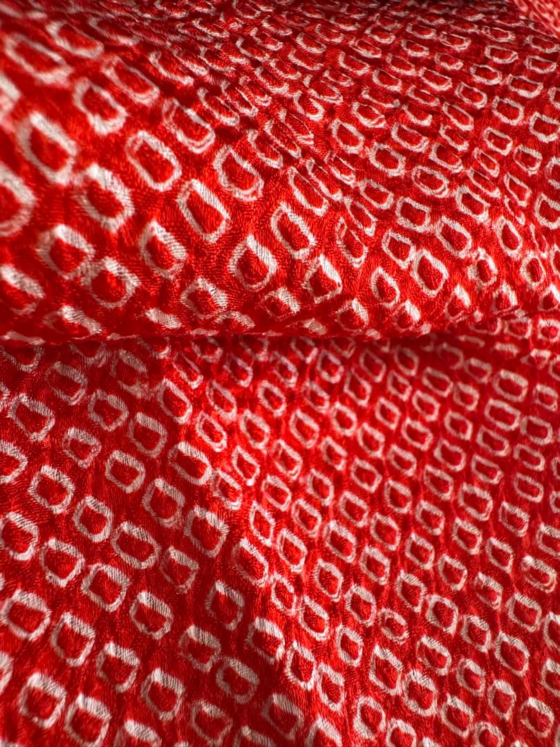 赤色花柄刺繍着物 七五三用　正絹総絞り　7歳