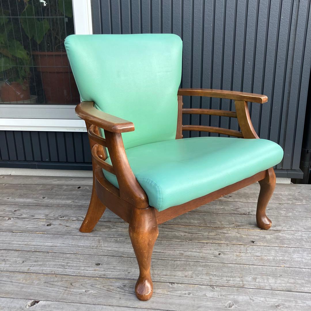 ① アンティーク 猫脚 木製 アームチェア 1人掛けソファ 古家具 ビンテージ