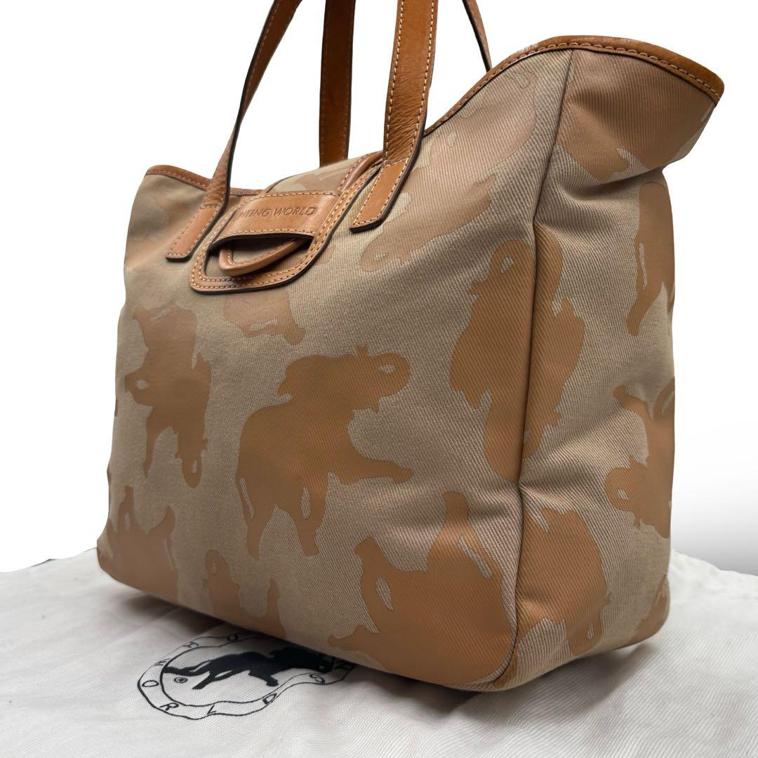 【良品】ハンティングワールド　トートバッグ　ロゴ柄　肩掛け　レザー　キャンバス