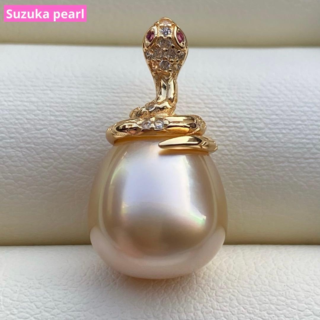 本真珠　南洋白蝶真珠ネックレストップ　13.5*12mmゴールドPT920