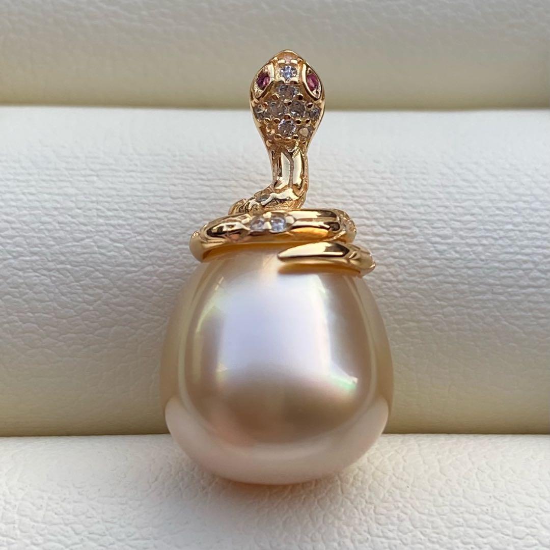 本真珠　南洋白蝶真珠ネックレストップ　13.5*12mmゴールドPT920