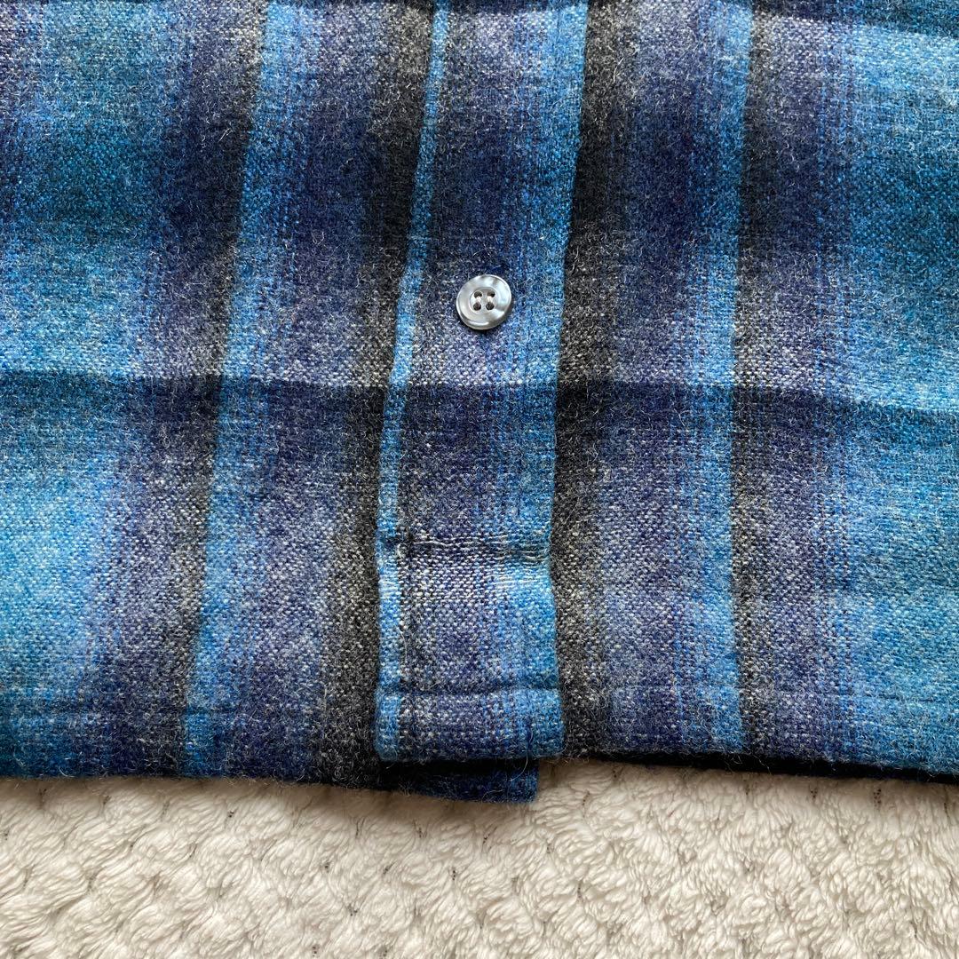 青 黒 オンブレ チェック 70s ビンテージ ウールシャツ ボードシャツ FJ