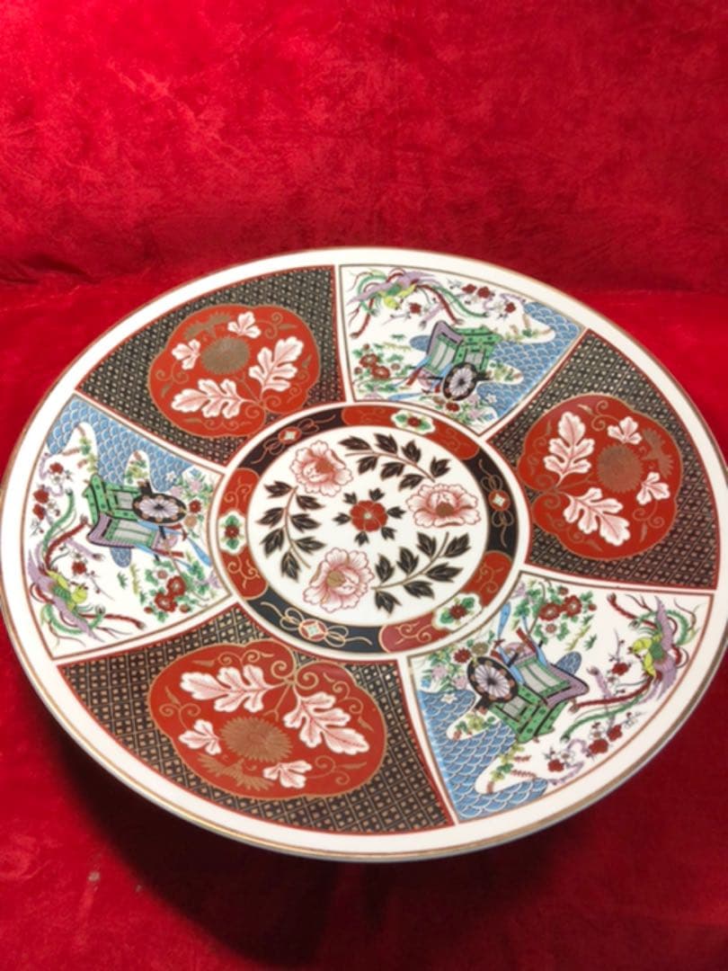 一尺五寸大皿　五社車　花鳥柄　絵皿　飾り皿　置物
