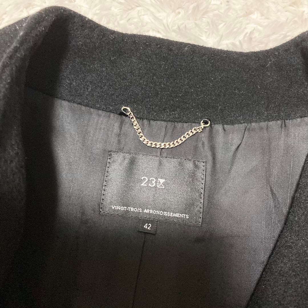 大きいサイズ42♡ 美品 23区 ウールアンゴラビーバースタンドカラーコート 黒