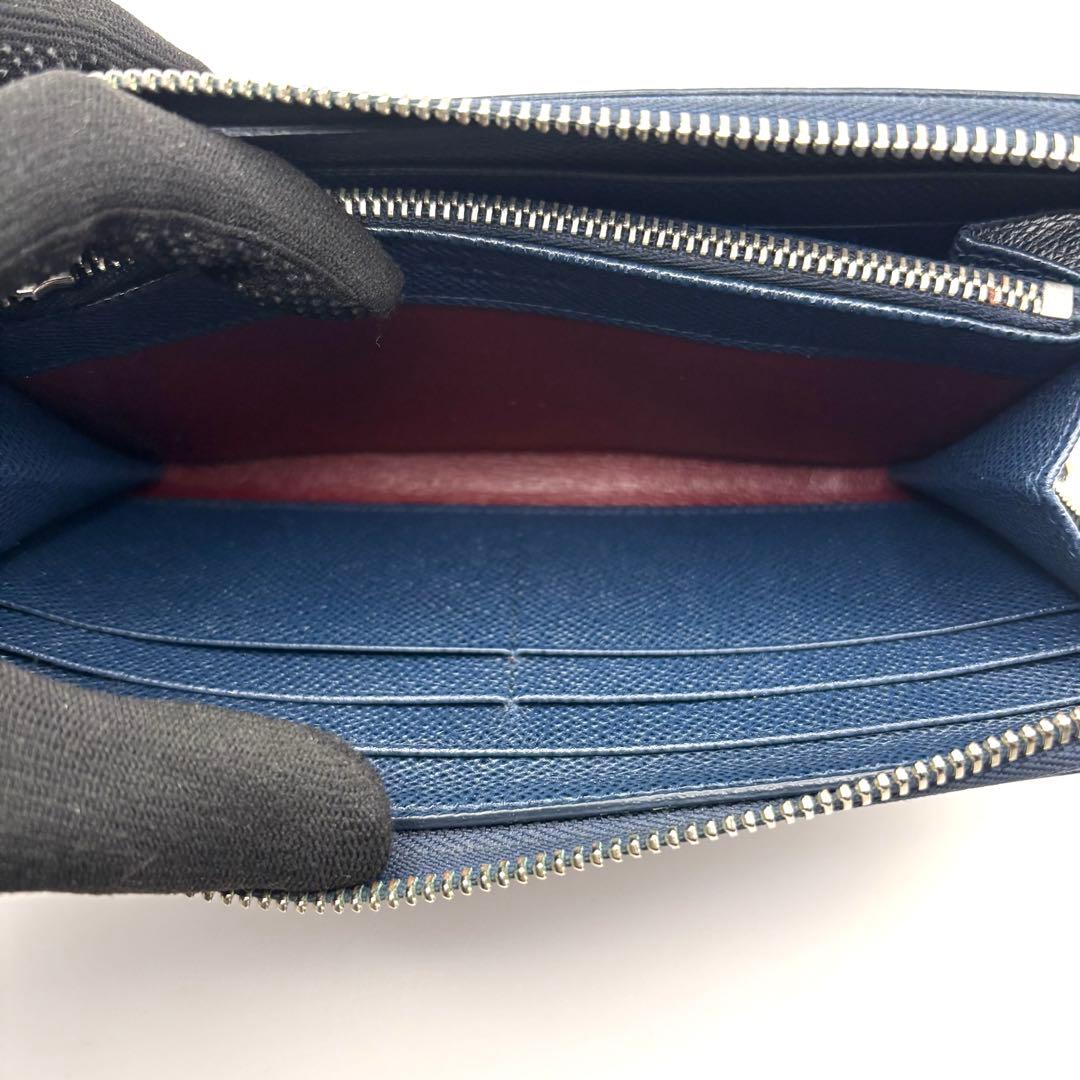 ブルガリ 長財布 サークル ロゴ ラウンドファスナー ネイビー レザー RFID