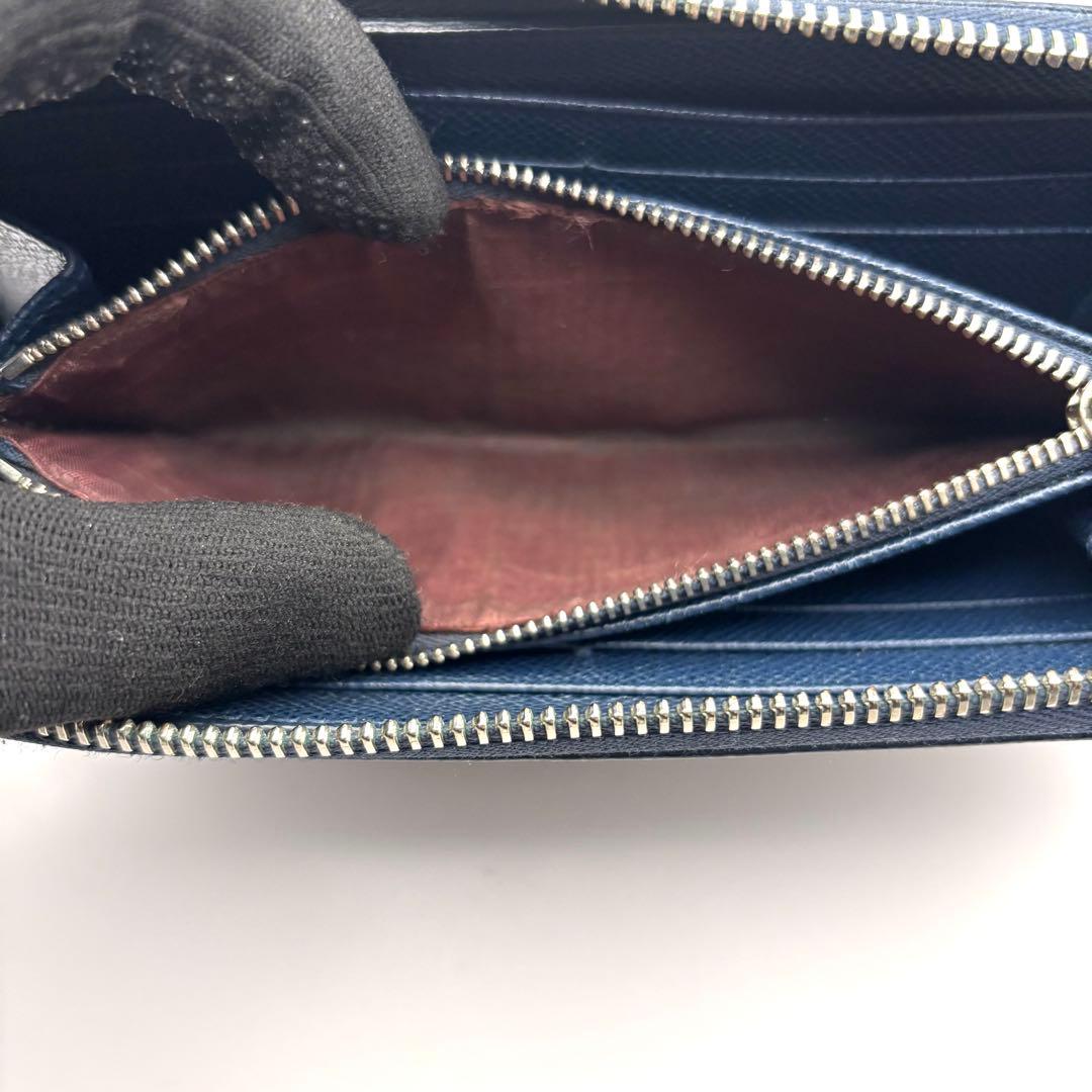 ブルガリ 長財布 サークル ロゴ ラウンドファスナー ネイビー レザー RFID
