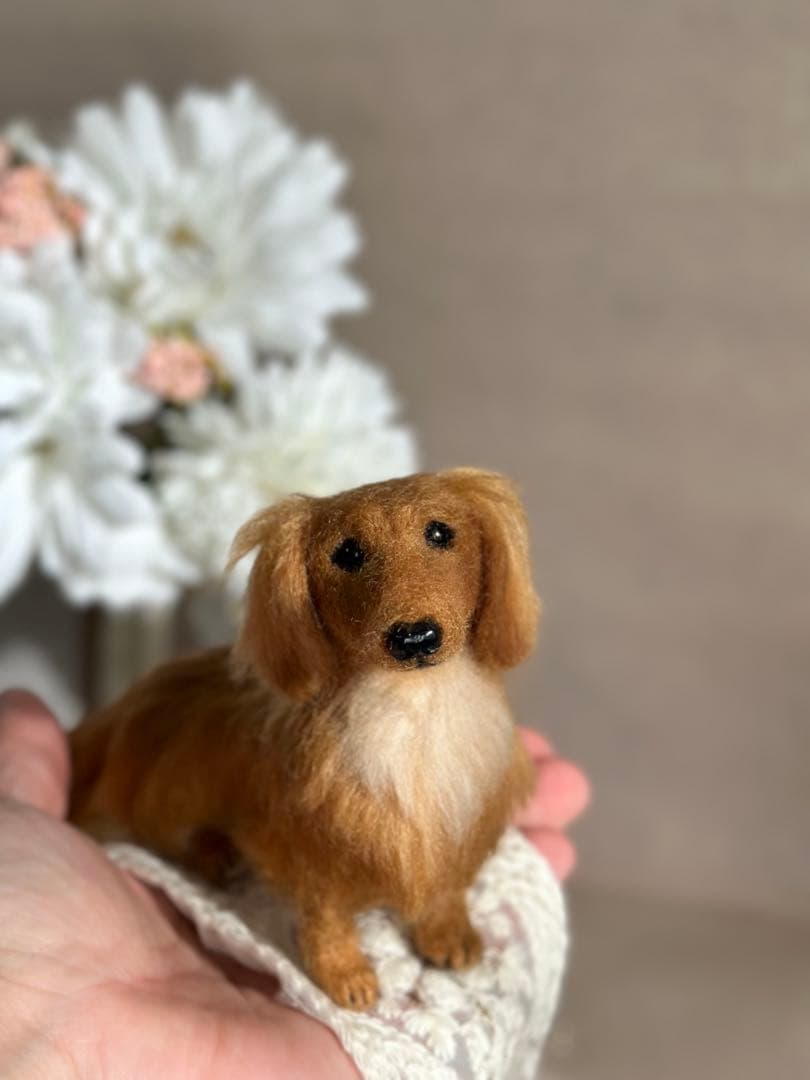 ハンドメイドのダックスフンド　胸の毛・鼻の色の変更できます　羊毛フェルト　犬