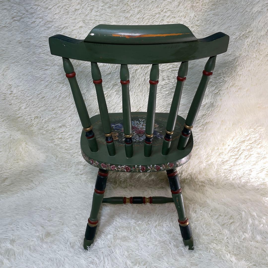 アンティーク木製キッチンチェア/ダイニングイス椅子飾り棚花柄　希少　ガーデニング