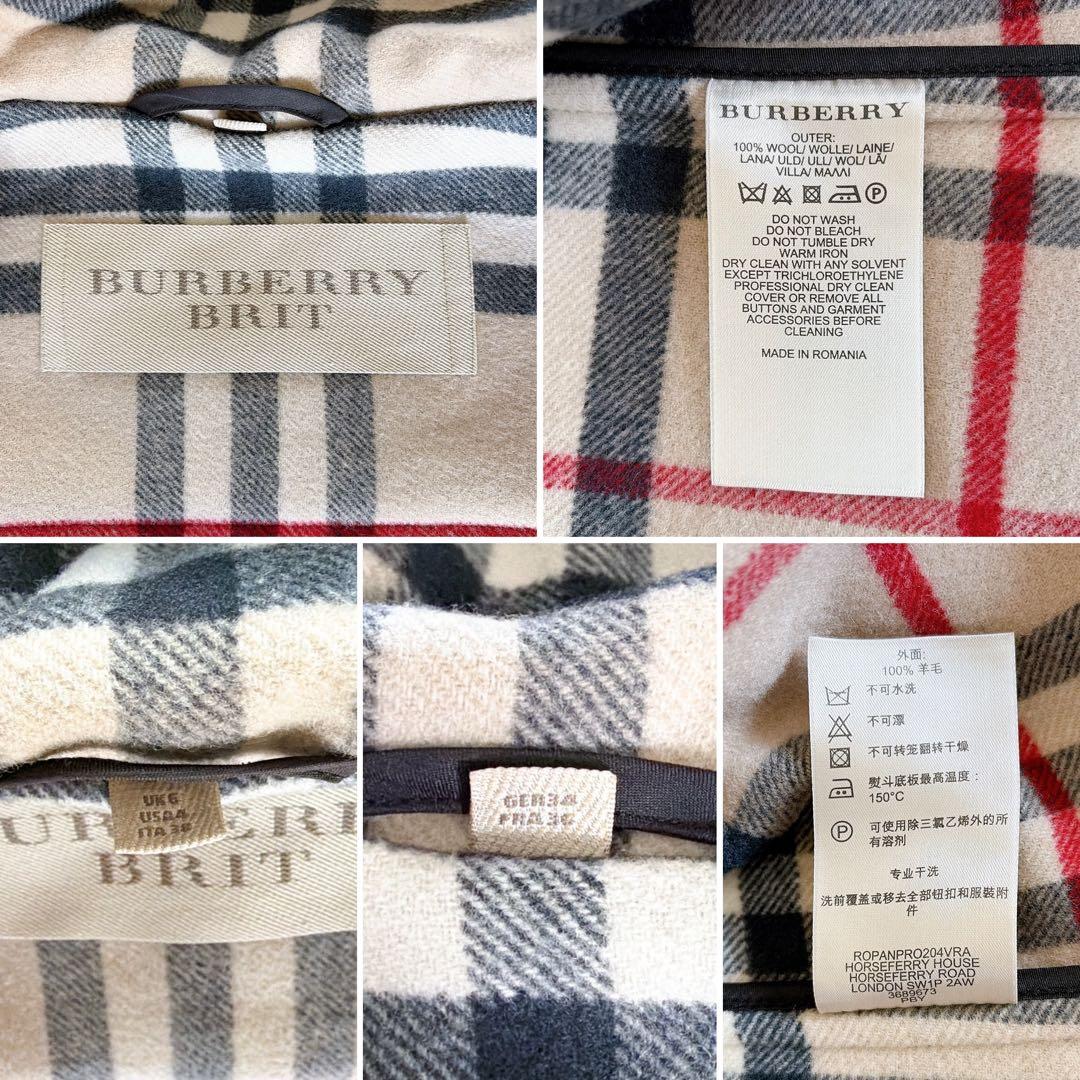 【バーバリーブリット】ダブルフェイスウールダッフルコート ブラック ノバチェック