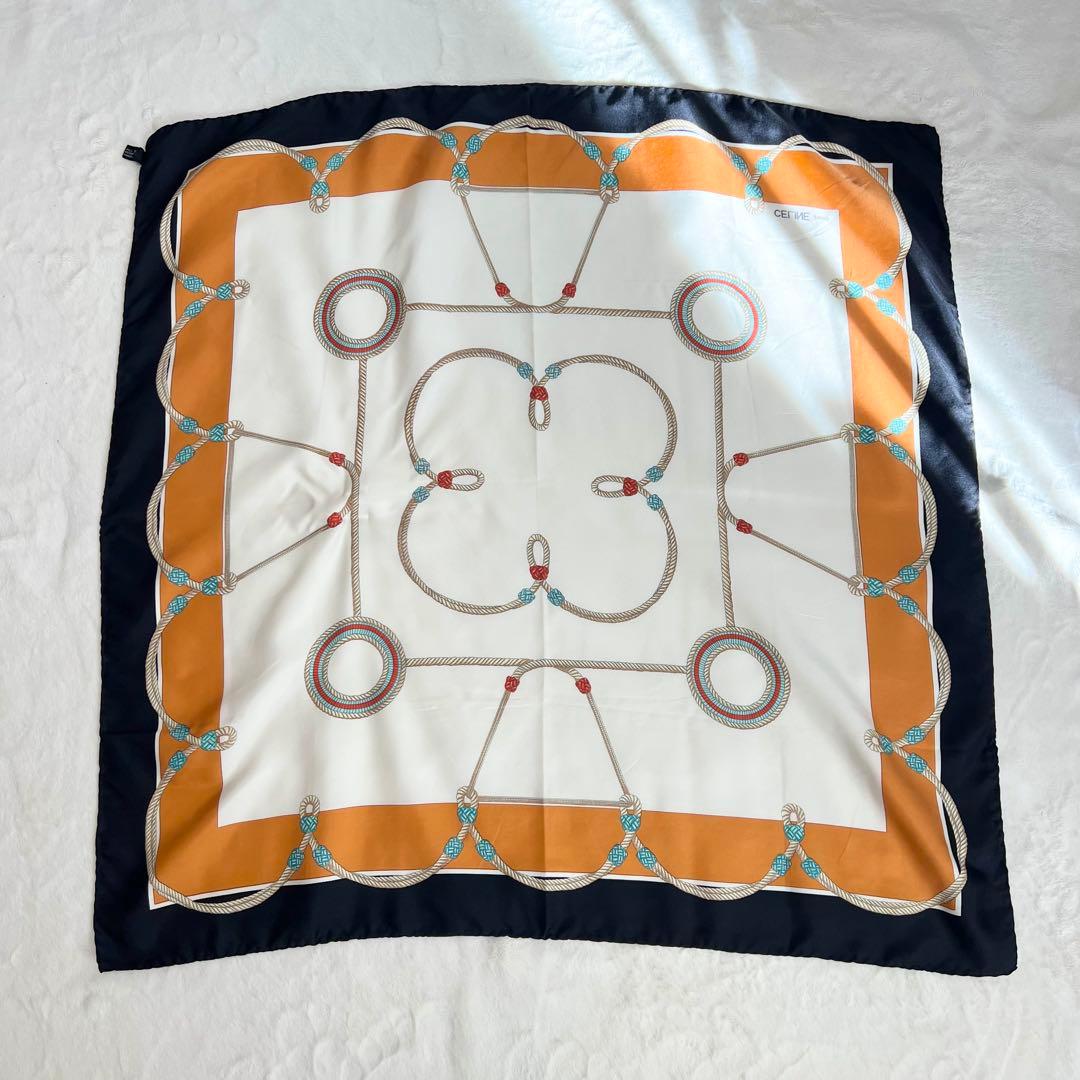 セリーヌ スカーフ シルク オレンジ&ブラック タグあり