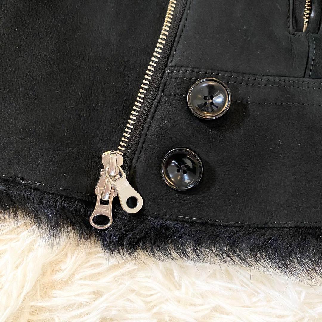 美品 スタニングルアー ムートン 羊革 ファー ライダースジャケット ダブル 黒