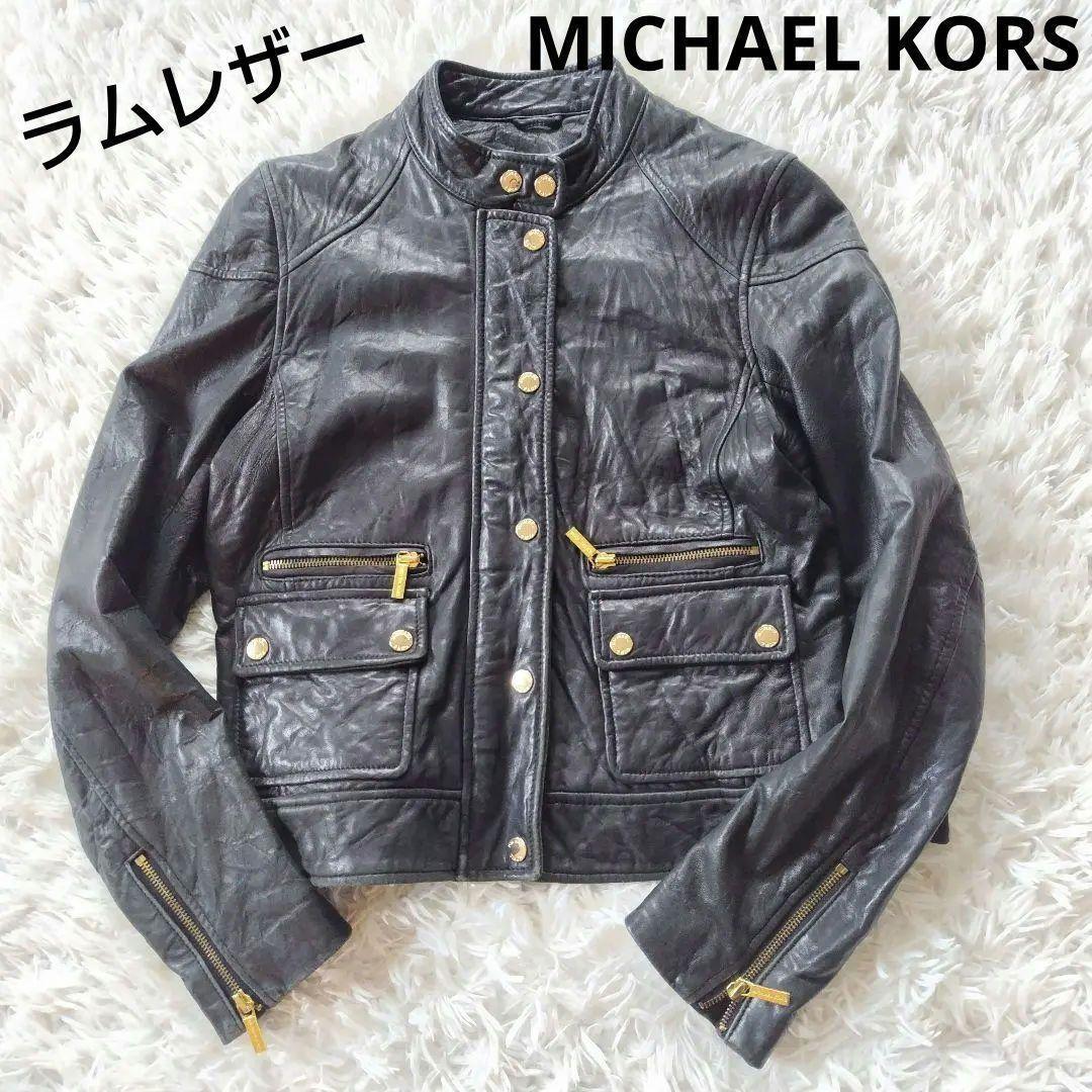 マイケルコース　ラムレザー　シングルライダース　革ジャン　総柄　 黒