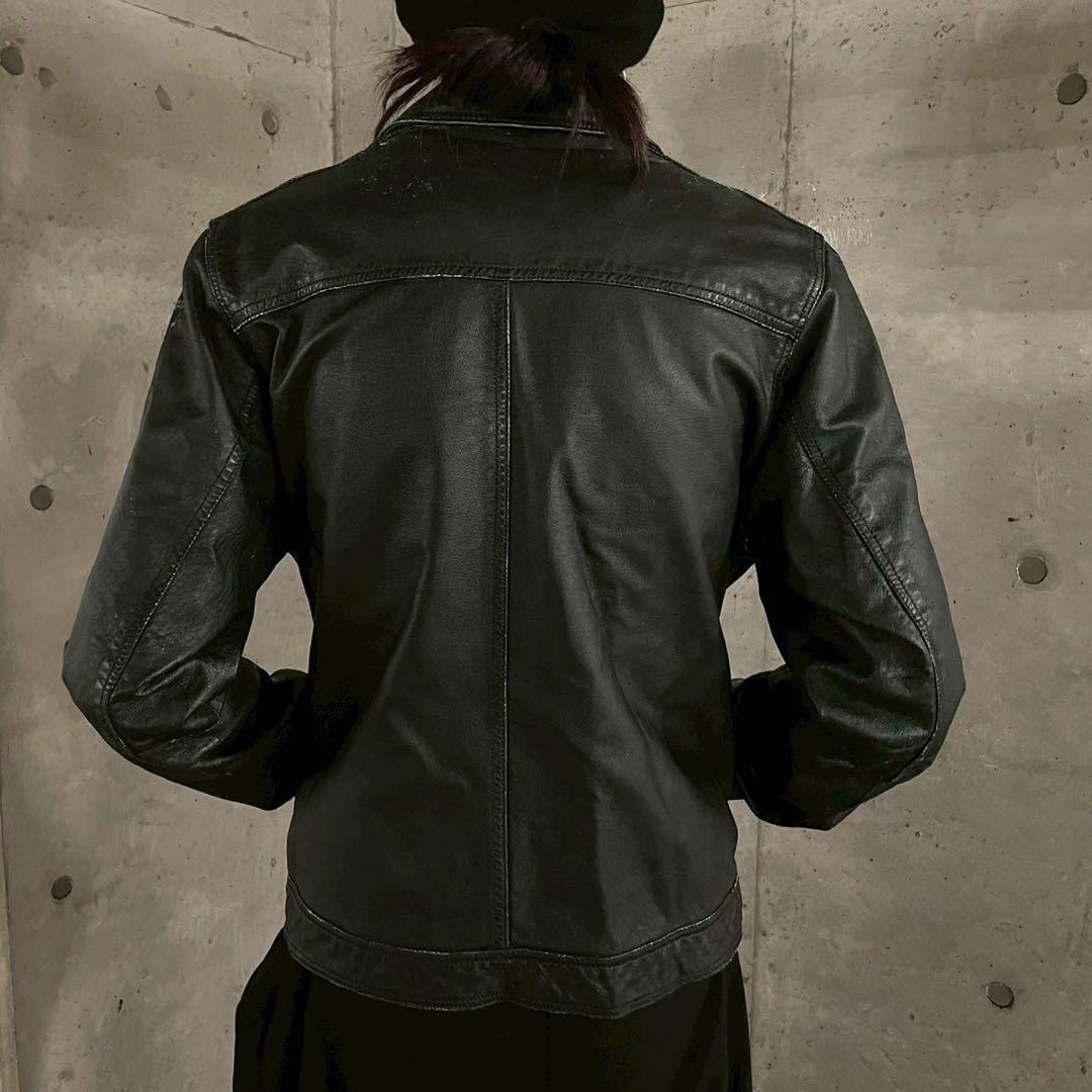 90's ギミック 本革レザー トラッカージャケット デザイン y2k グランジ