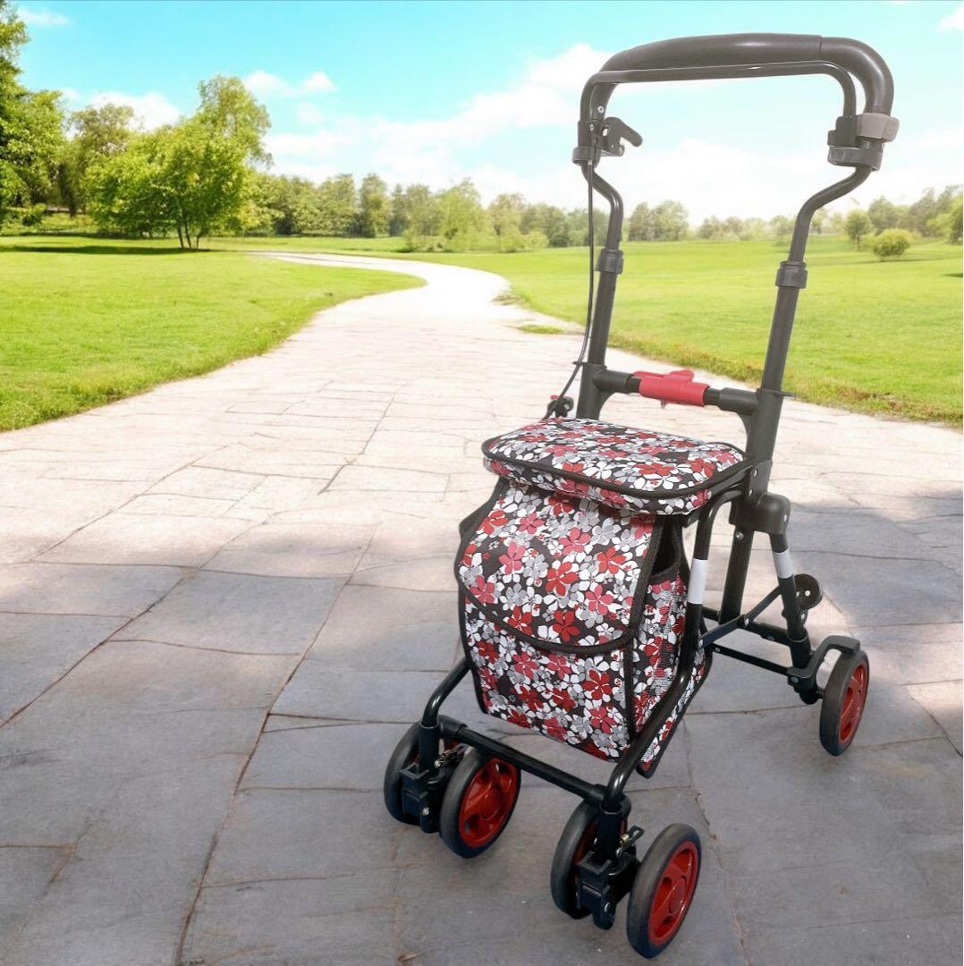 【美品】島製作所 シルバーカー モート 軽量3.7kg 花柄 座面付 説明書付