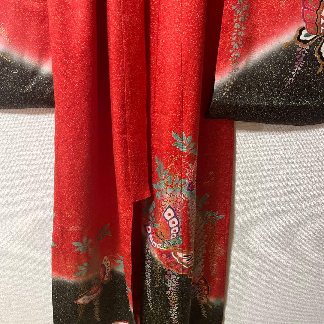 七五三　7歳　作り帯　正絹　赤　黒　蝶々　アンティーク