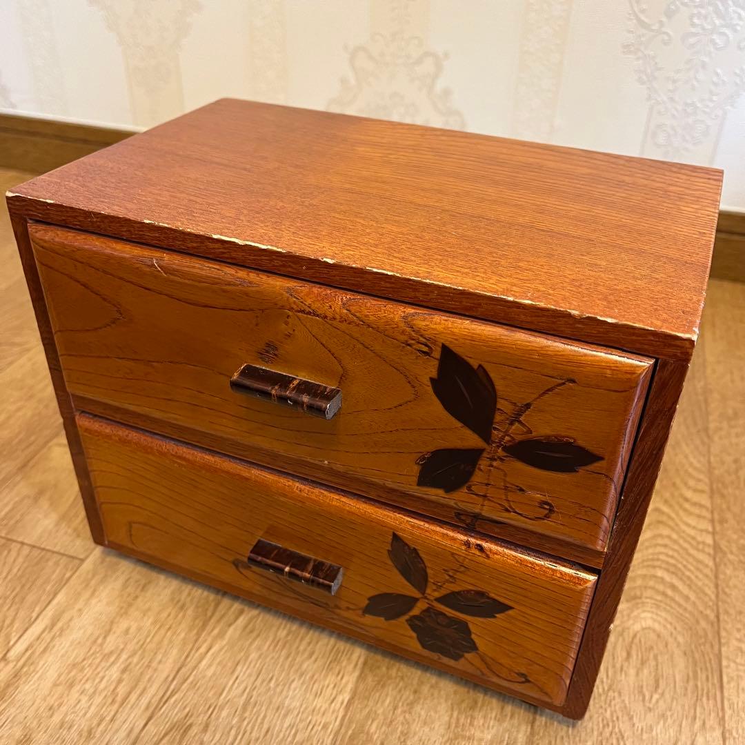 昭和 和工芸 二段引き出し 小箪笥 桜象嵌 欅調 小物収納 昭和レトロ