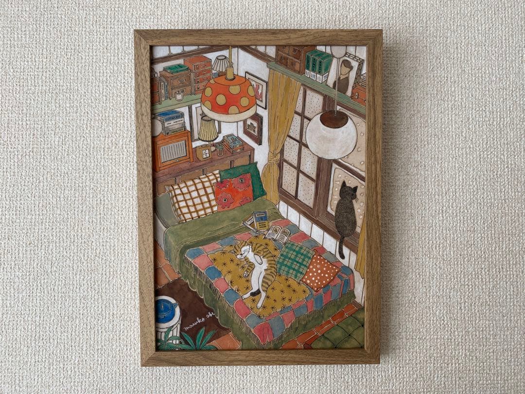 《送料無料》原画「寝室の猫たち」猫イラスト インテリアアート