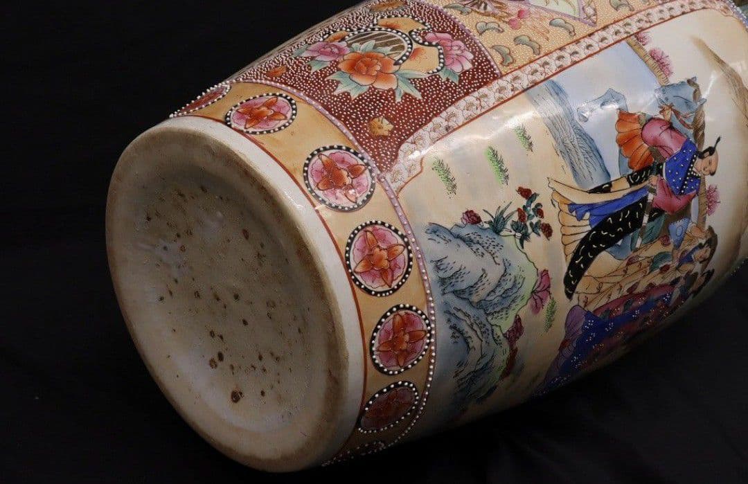 薩摩焼 特大78cm 花瓶 金彩色絵 飾壺 大壷 金襴手 美人画 中国古玩