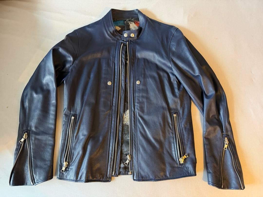 PSポールスミス　ダークブルー レザー シングルライダースジャケット