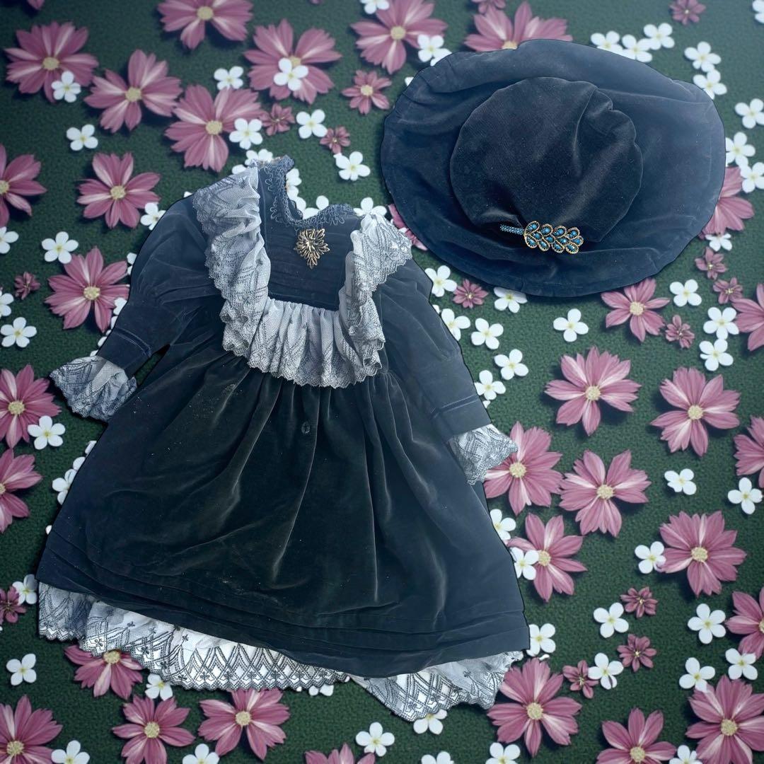 ビスクドール アーテー AT リプロ ブラック ベルベット ロングドレス ボネ