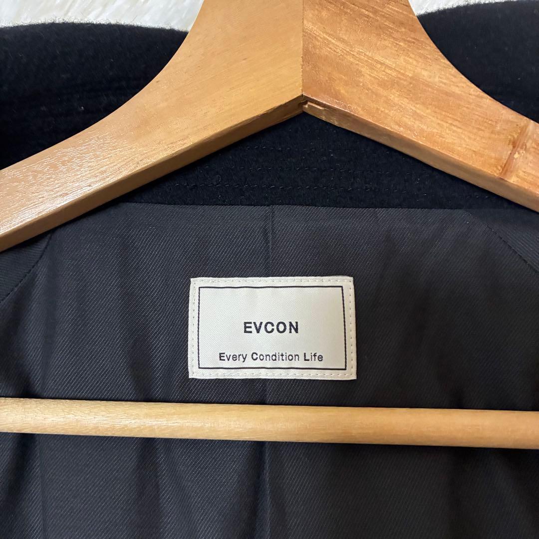 EVCON エビコン　ウールステンカラーハーフコートブラック