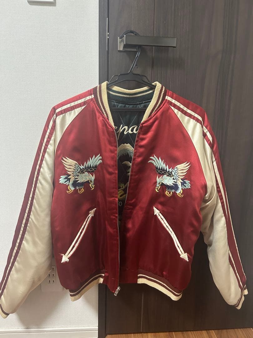 スカジャン 赤と白 刺繍 鷲 Japan