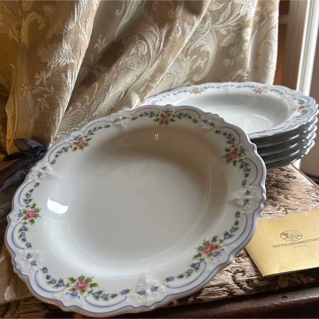 新品 ドイツ製 HUTSCHENREUTHER ローズガーランド スープ皿 6枚