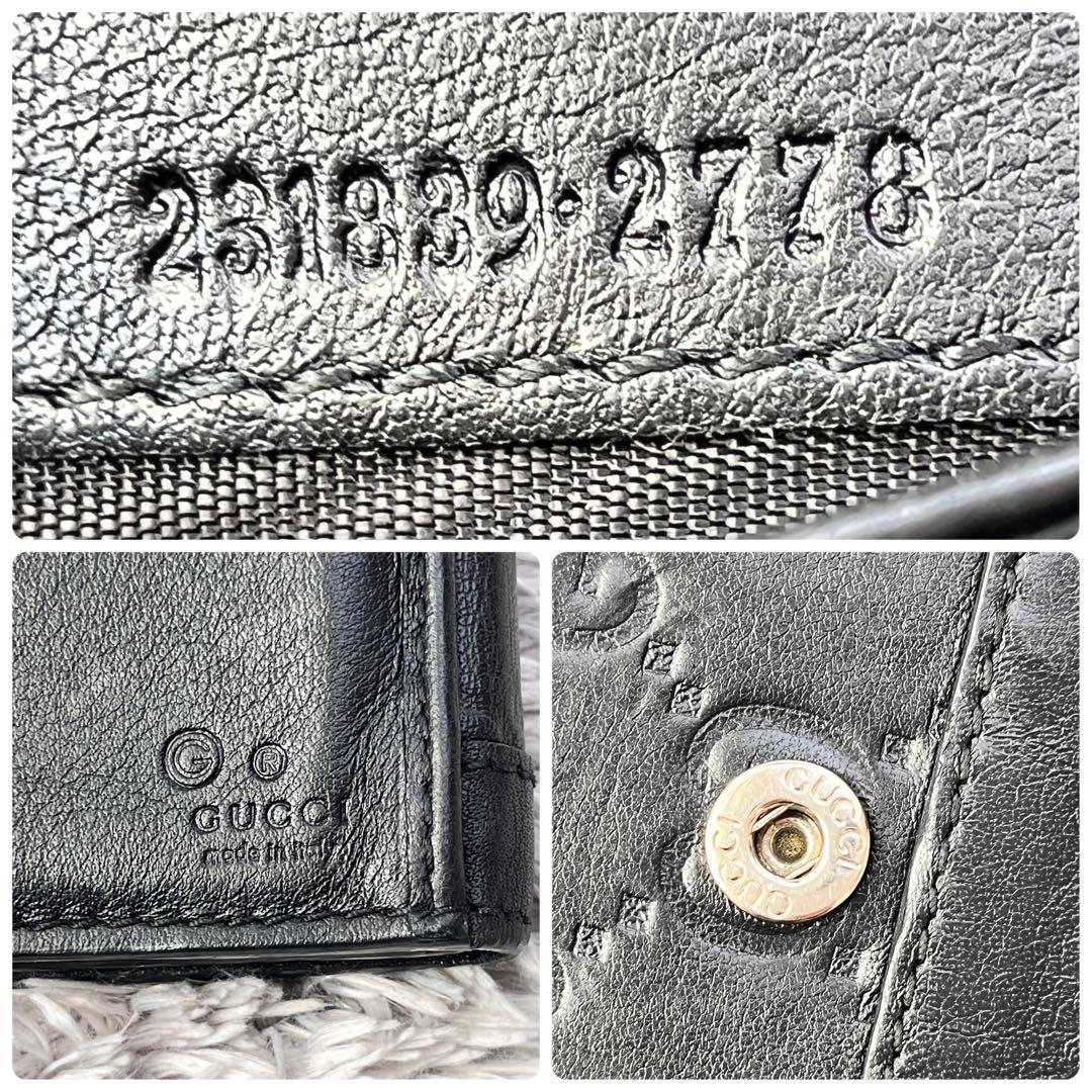 美品✨GUCCI シマ　ロゴ金具　Wホック ブラック　メンズ　長財布