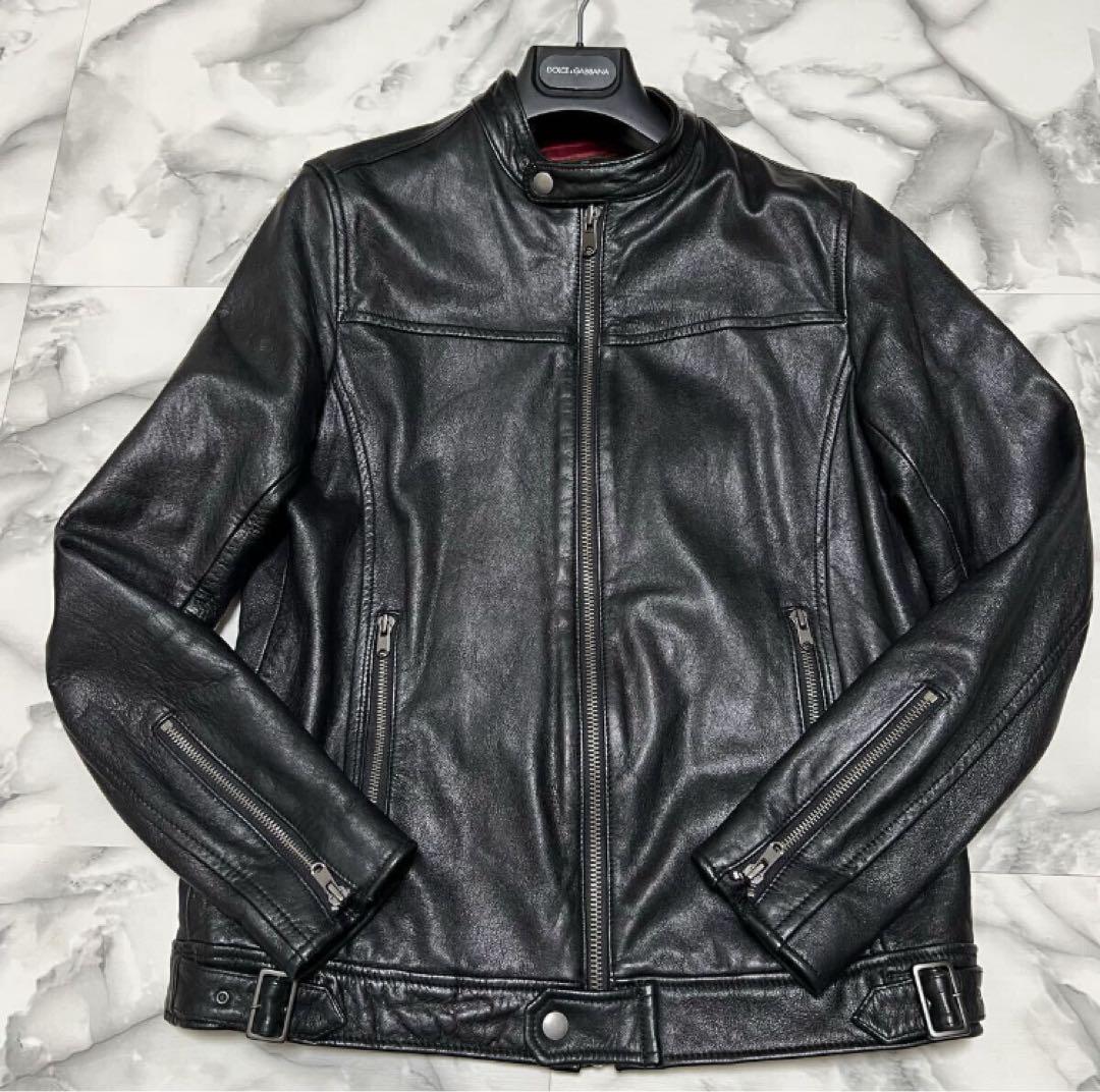 【美品】MEN'S BIGI ブラック リアルレザーライダースジャケット L