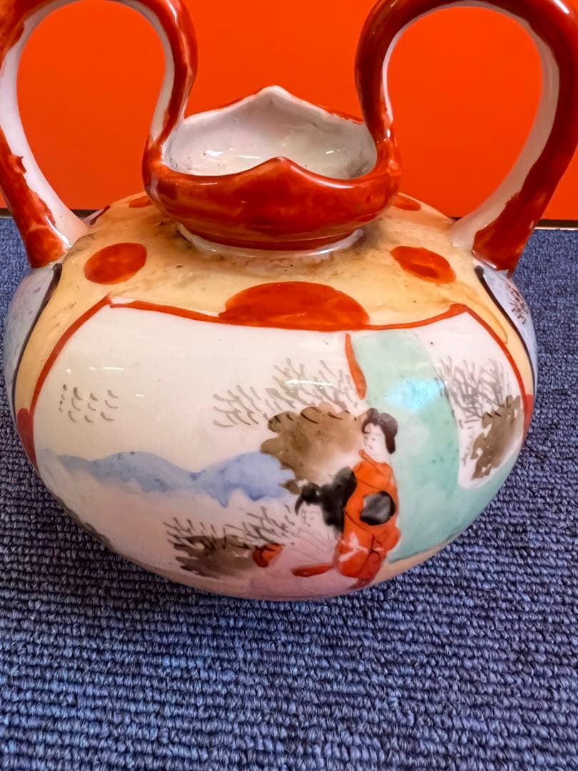 839  明治期　九谷焼　赤絵　高級ポット　時代物