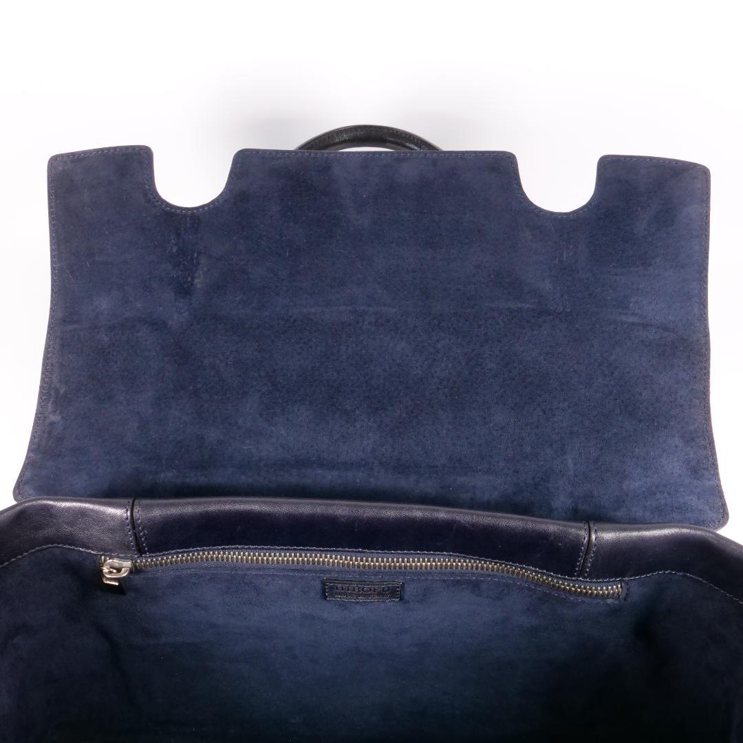 美品✨ ヒロフ ハンドバッグ トートバッグ レザー Hロゴ ダークネイビー