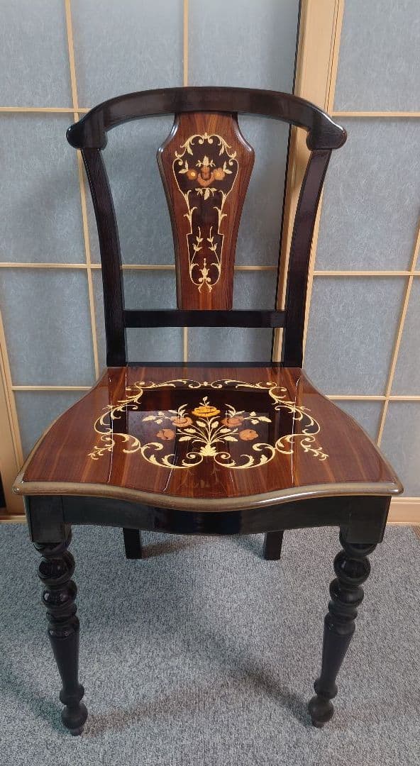 イタリア製 椅子 チェア 象嵌 木製 無垢 ②