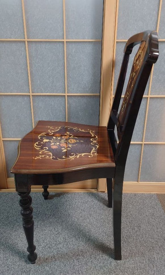 イタリア製 椅子 チェア 象嵌 木製 無垢 ②