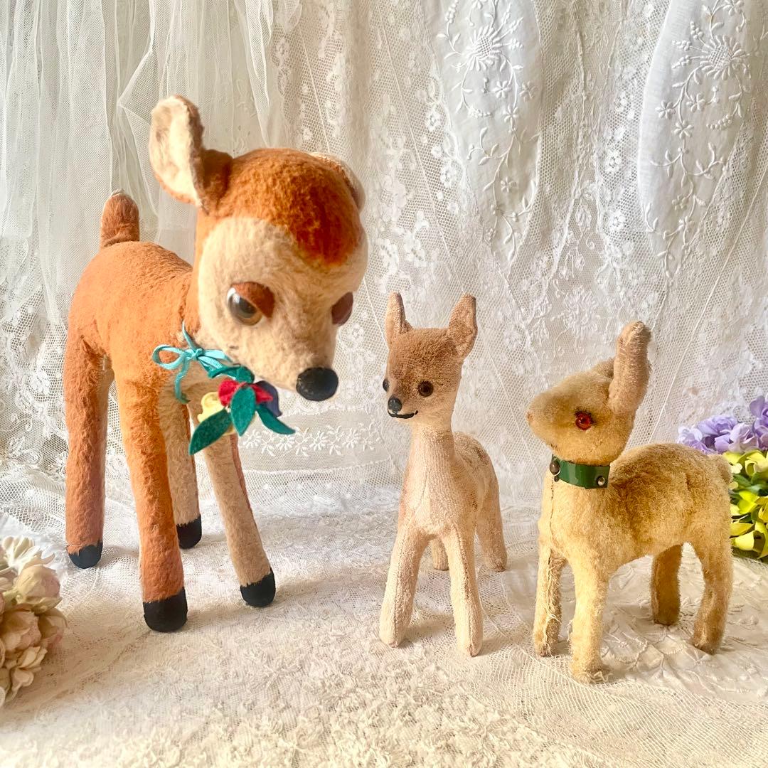 バンビぬいぐるみ3体セット　子鹿小鹿　　フランスアンティーク　ドイツヴィンテージ