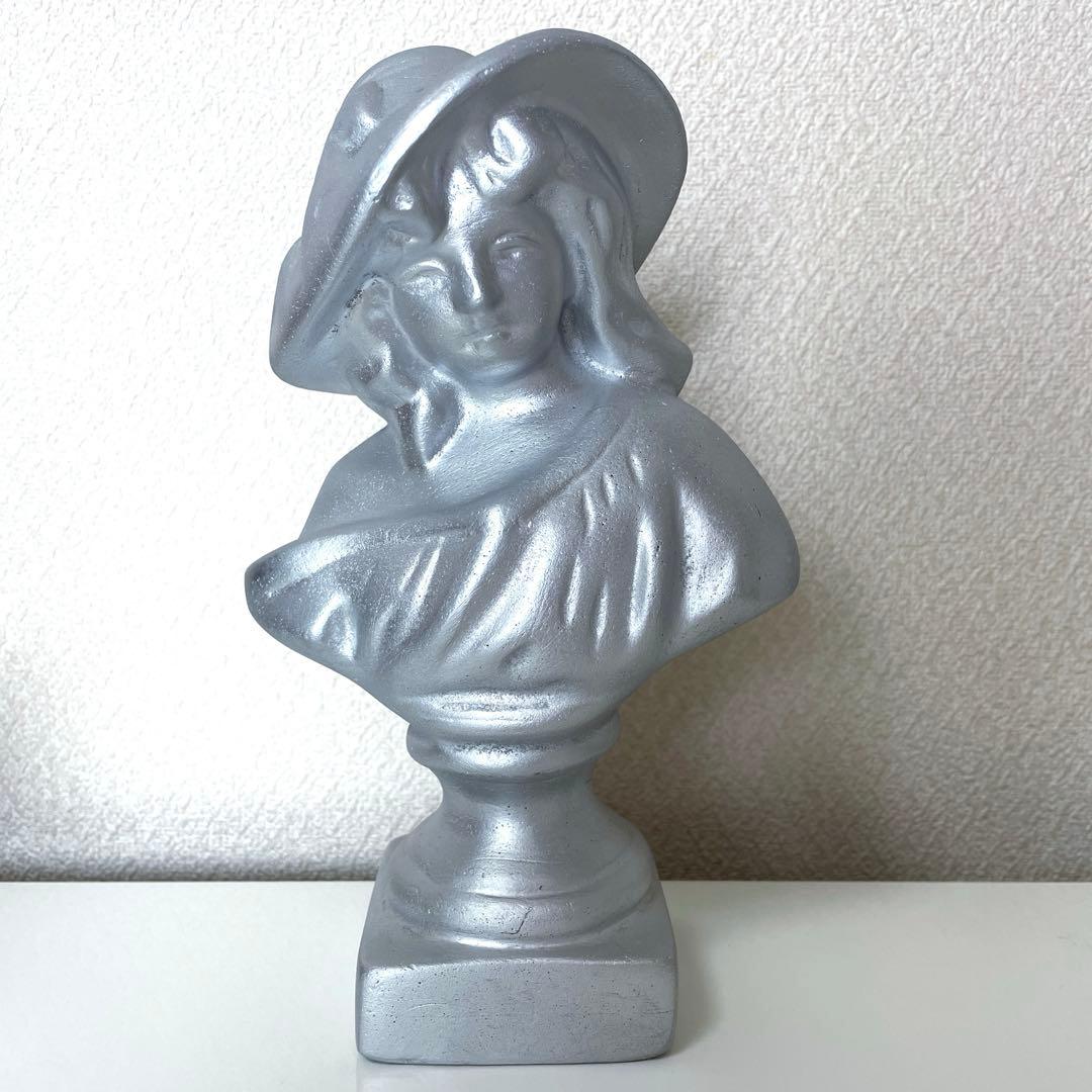 フレンチ胸像石膏像　イタリア帽子少女像　人物像　置物　シャビー　ウェディング