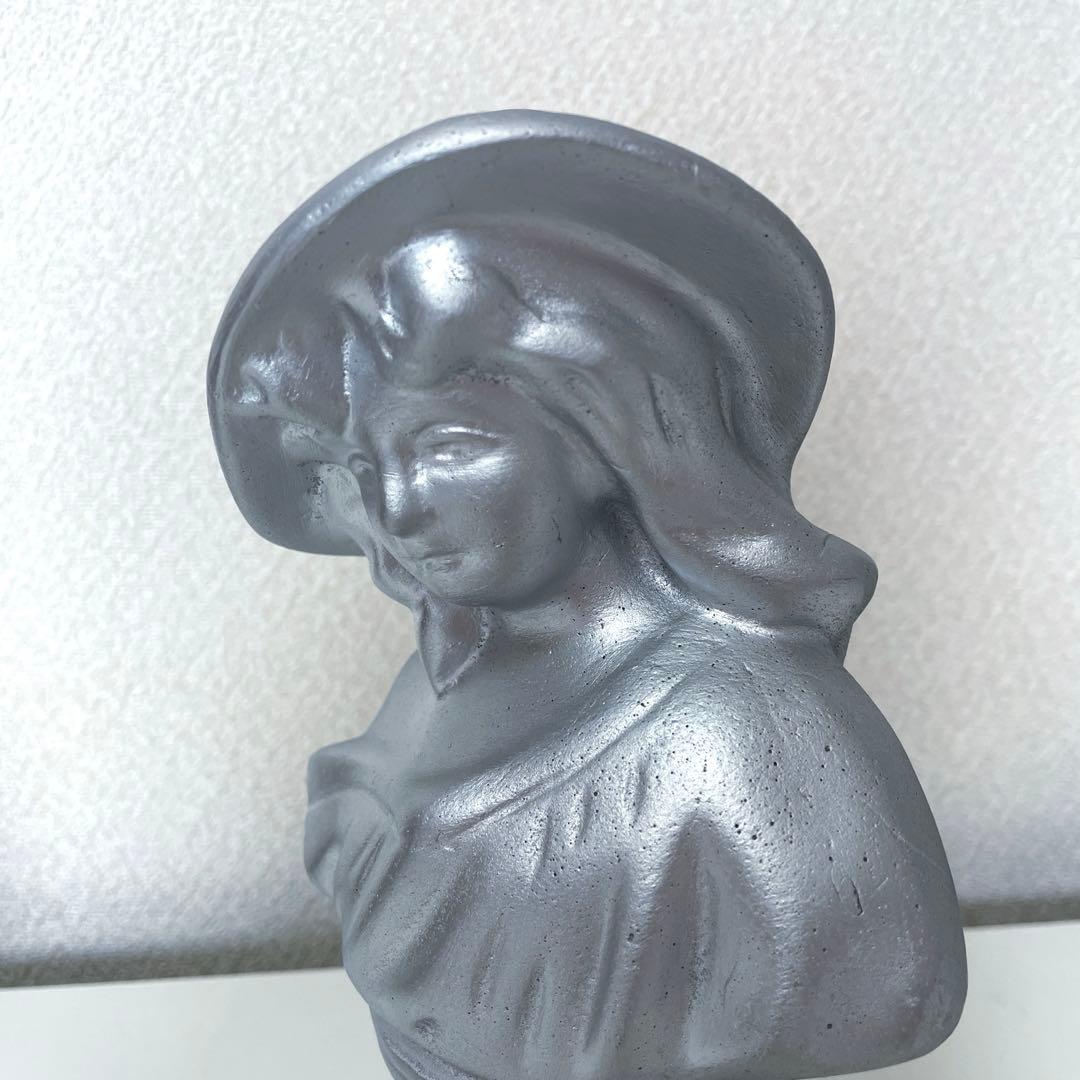 フレンチ胸像石膏像　イタリア帽子少女像　人物像　置物　シャビー　ウェディング