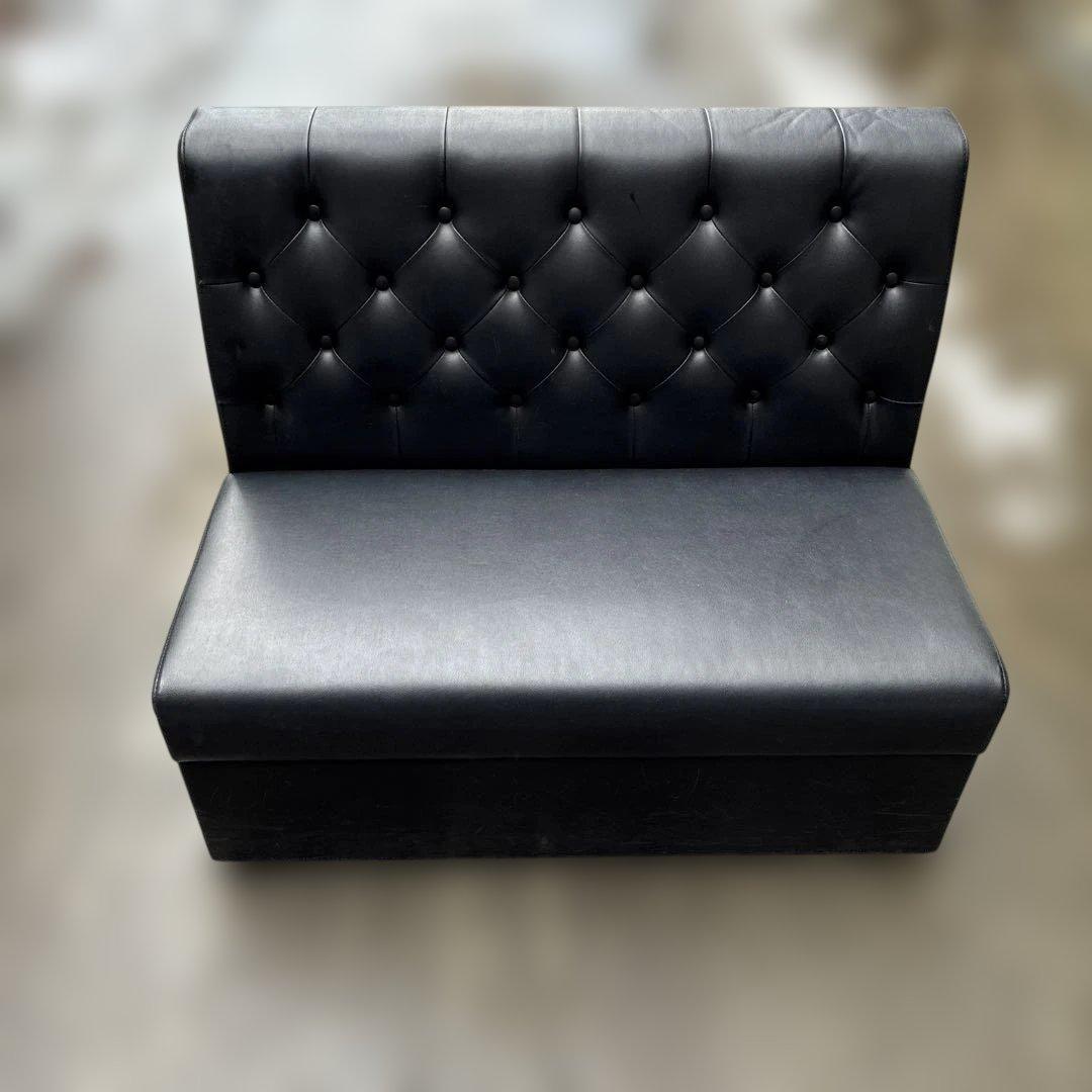 【送料込み】カフェ風 2人掛け ブラックレザーソファー ベンチシート