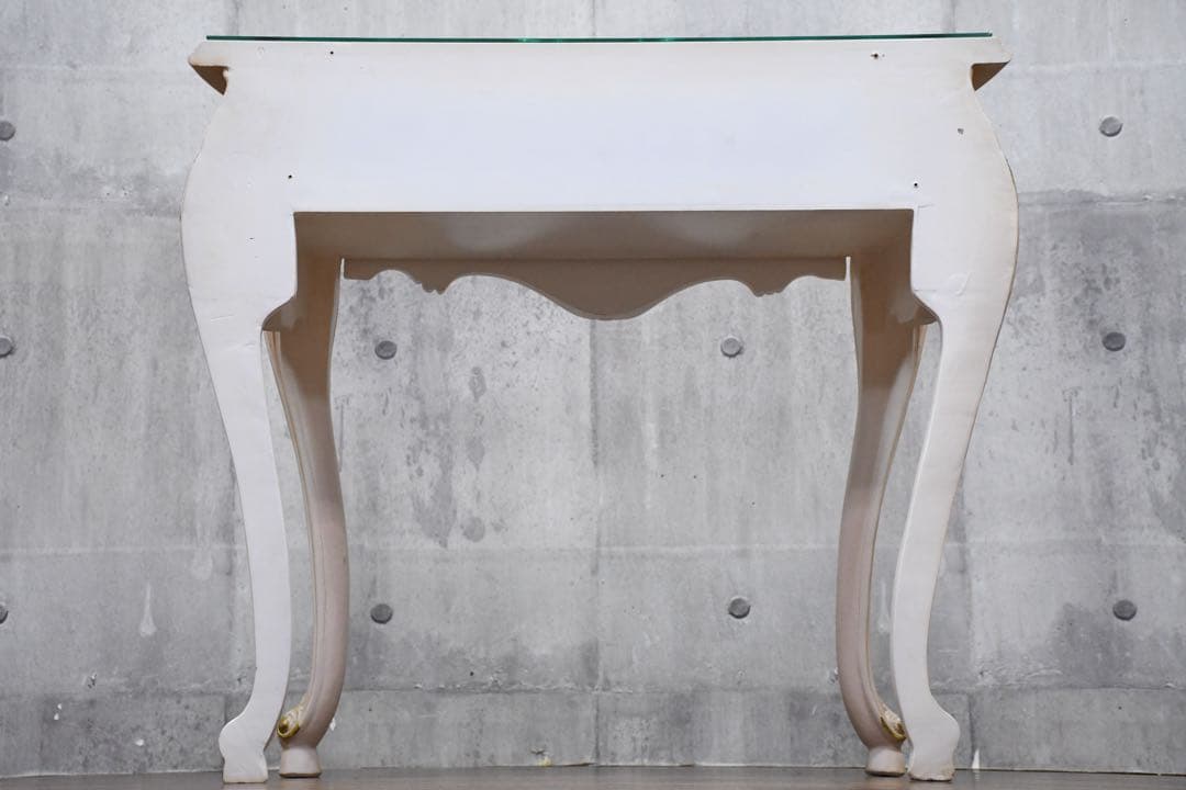 FAC57 ロココ調 猫脚 レリーフ コンソールデスク トールペイント クラック