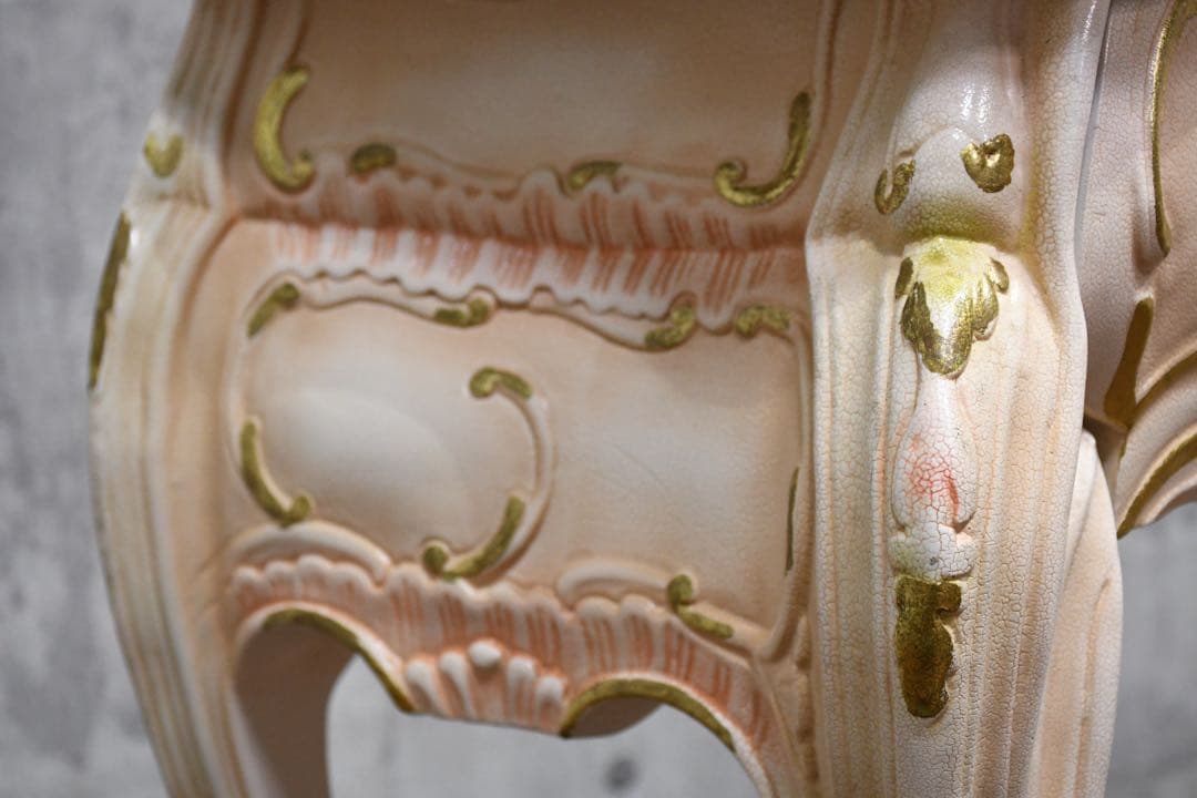 FAC57 ロココ調 猫脚 レリーフ コンソールデスク トールペイント クラック