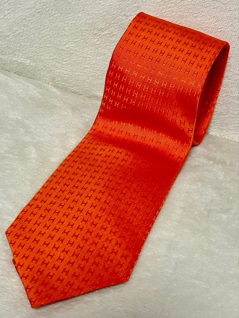 正規品　HERMES オレンジ シルク ネクタイ 新品未使用品