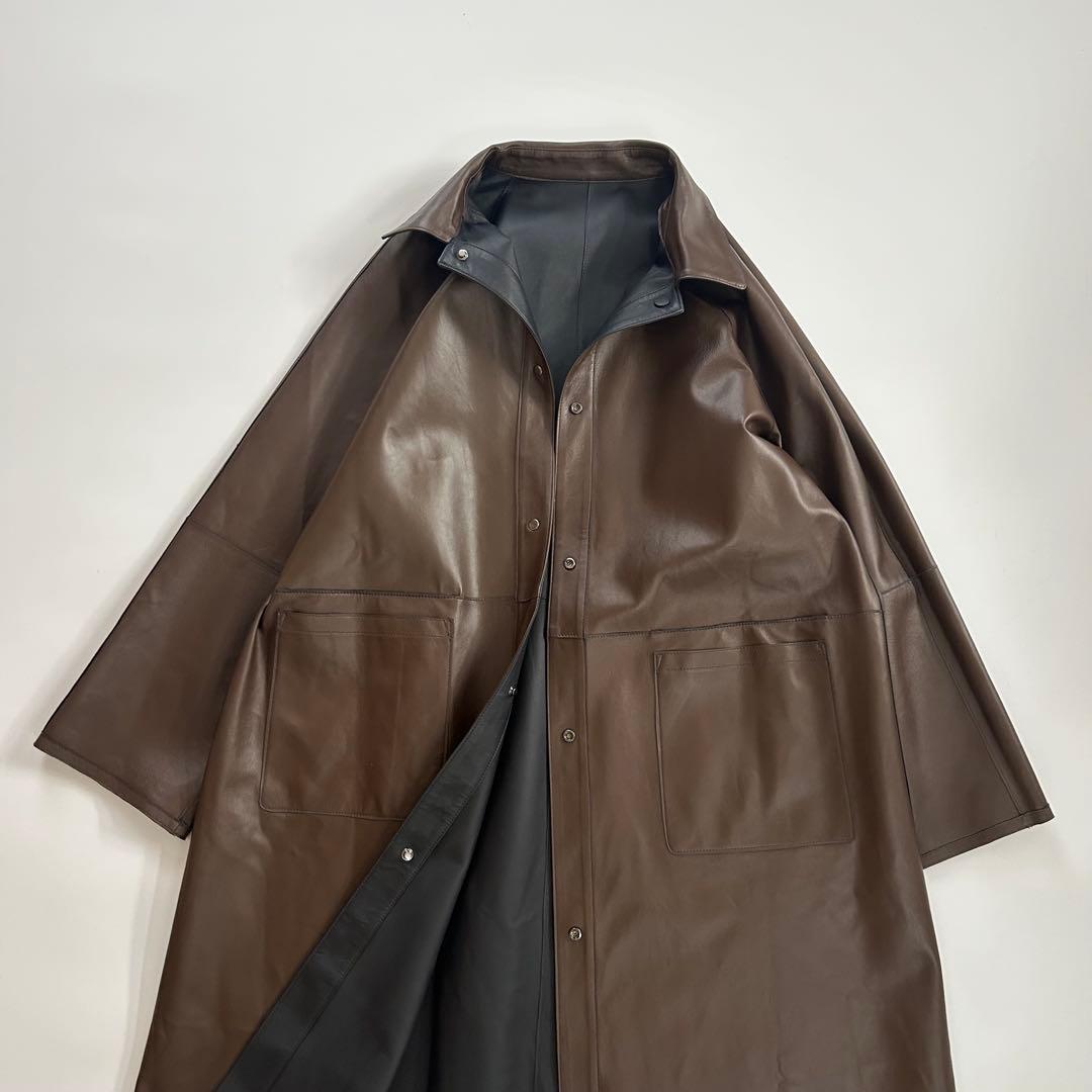 元町ゼラール ソフトラムレザー リバーシブル ステンカラーコート