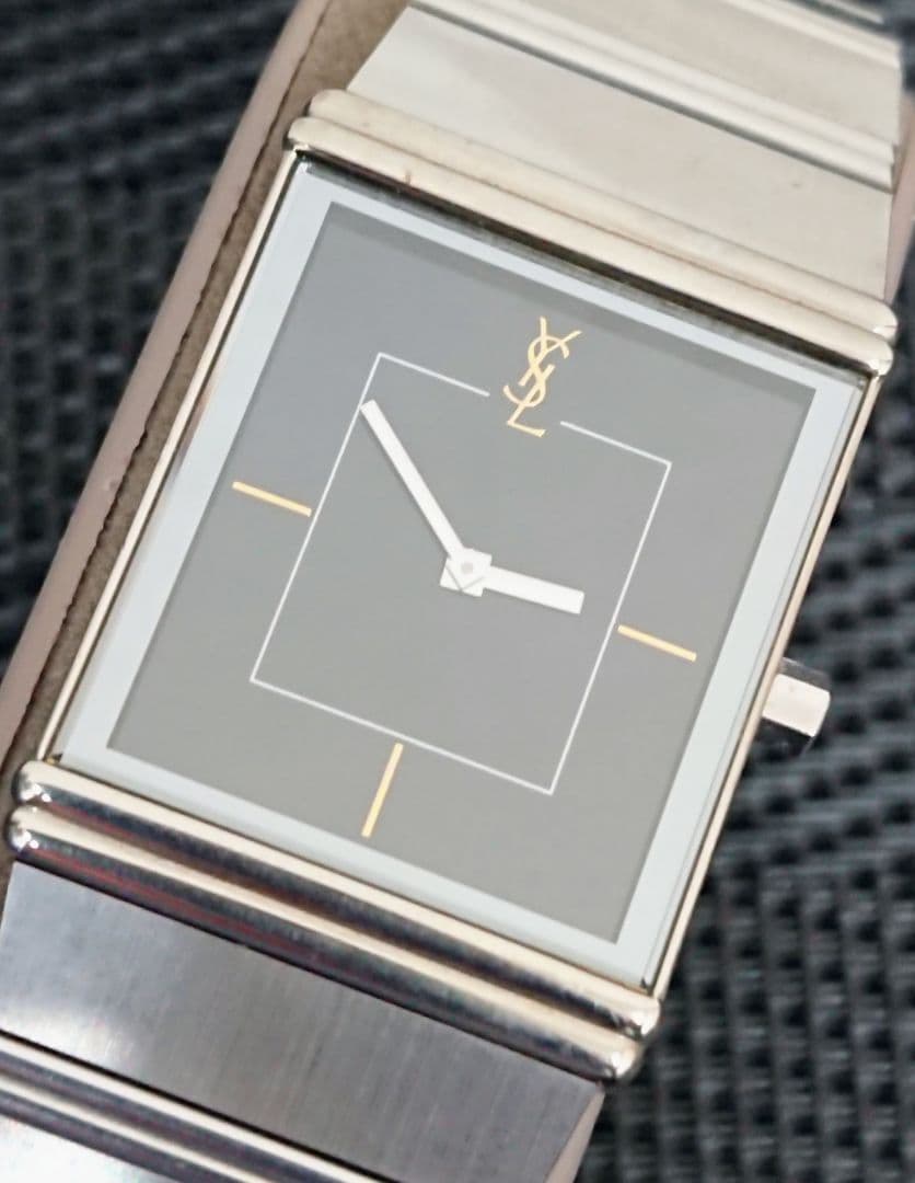 H1 イヴサンローラン YSL 腕時計 クォーツ ブラック シルバー