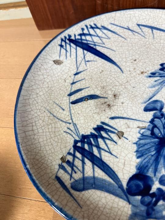 252 [激レア]九谷初期　藍古九谷　吉田焼　九寸尺　丸型　皿　古美術品　時代物