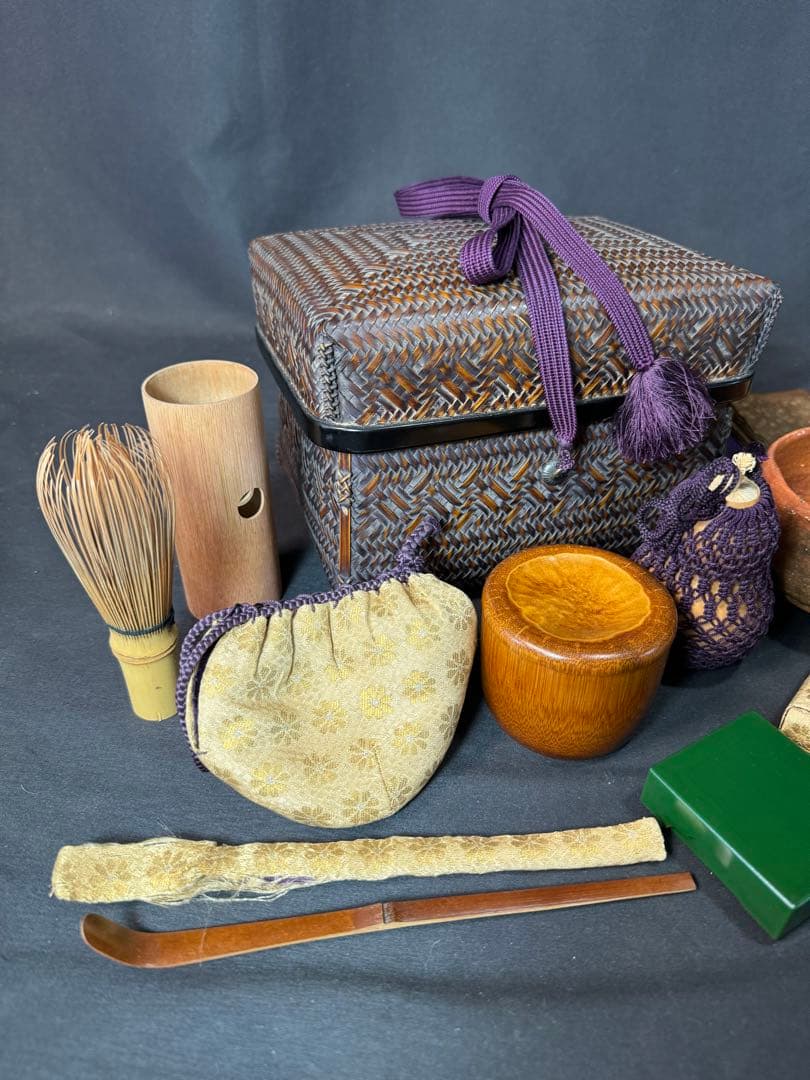 E830 送料無料　御所籠　茶道具セット　茶道具　茶室　茶碗　仕覆　棗　茶筅