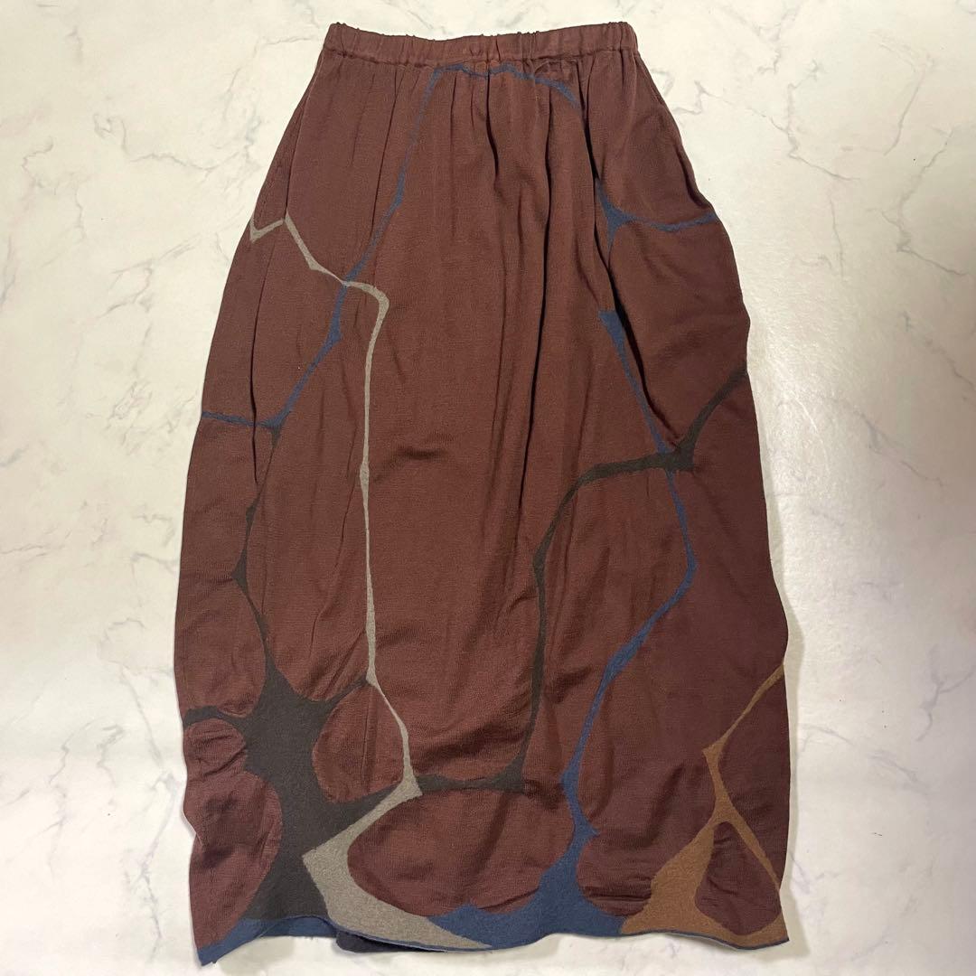 ヨーガンレール コットンニット ロングスカートブラウン M ウエストゴム