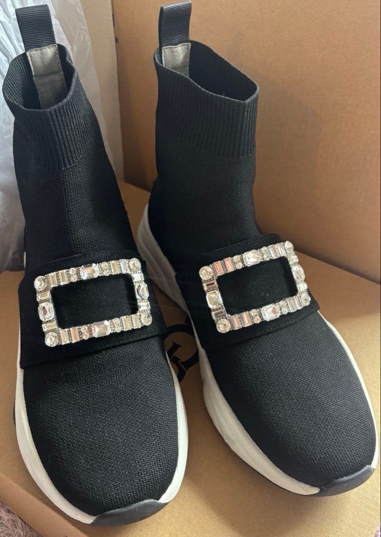 +diana tokyo クリスタルバックルニットソックススニーカー24.0 黒