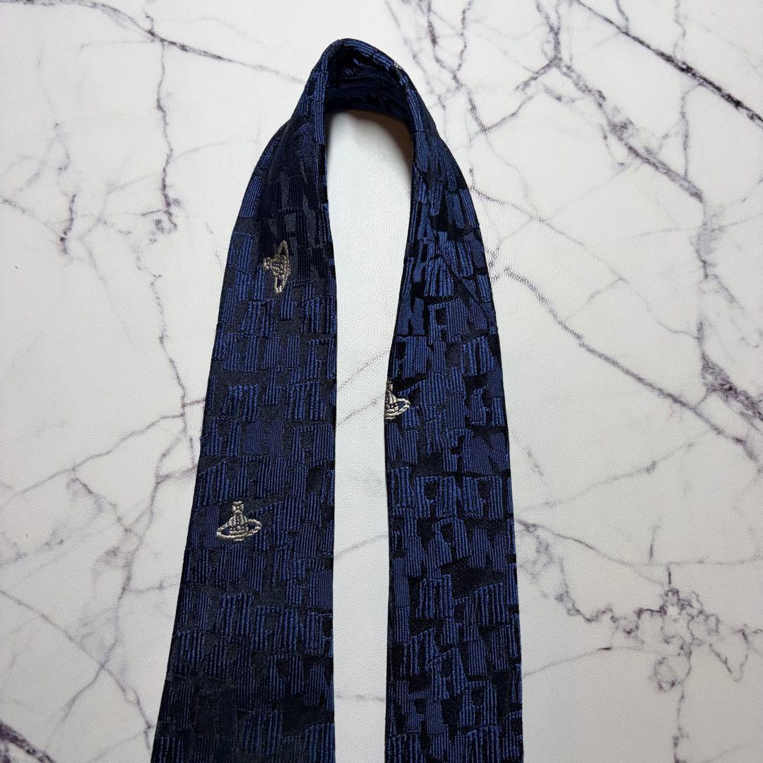 Vivienne Westwoodネイビー シルク ネクタイ 模様入り